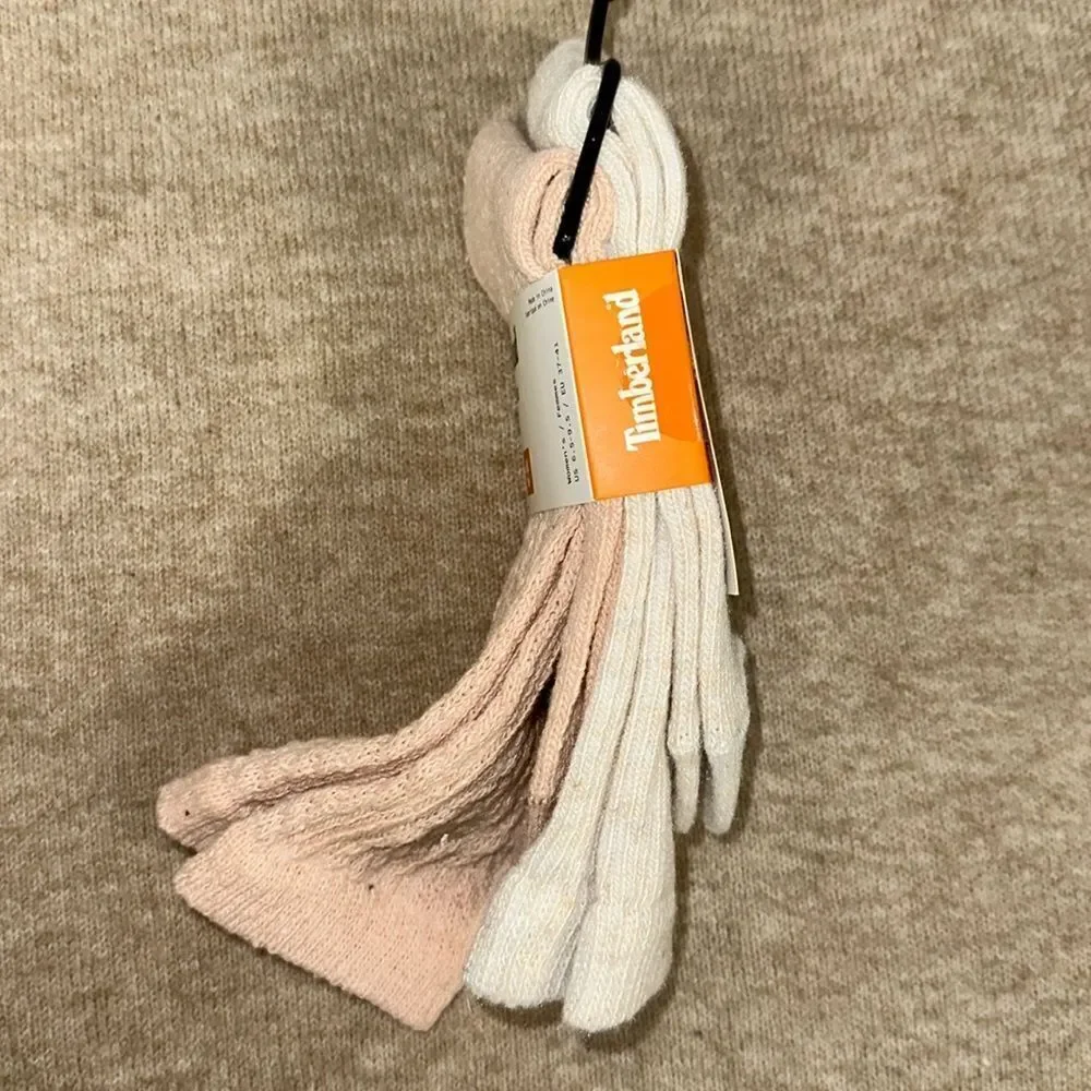 Timberland Ivory Pink W6.5-9.5 Super Soft Wool Blend Knit Boot Socks Pack of 2